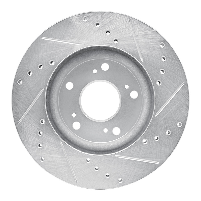 Acura ILX Brake Rotor (1) - Front Left - R1 Concepts - Drilled & Slotted - Silver - `03-`17